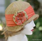 Womens Cloche Hat 20'S Style In Earth Tones With Orange Trim 2 small