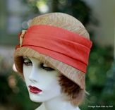 Womens Cloche Hat 20'S Style In Earth Tones With Orange Trim 4 small