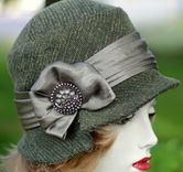 Classic Downton Abbey 20'S Style Cloche Hat In Textured Olive Fabric 1 small