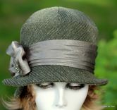 Classic Downton Abbey 20'S Style Cloche Hat In Textured Olive Fabric 3 small