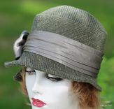 Classic Downton Abbey 20'S Style Cloche Hat In Textured Olive Fabric 4 small