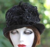 Edwardian Vintage Style Hat In Black Lace With Sequins And Beads 1 small