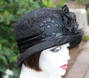 Edwardian Vintage Style Hat In Black Lace With Sequins And Beads 2 small