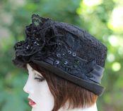 Edwardian Vintage Style Hat In Black Lace With Sequins And Beads 3 small
