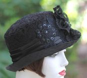 Edwardian Vintage Style Hat In Black Lace With Sequins And Beads 5 small