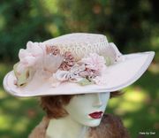 Edwardian Pale Pink Lace Wide Brim Summer Hat 1 small