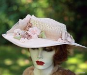 Edwardian Pale Pink Lace Wide Brim Summer Hat 2 small