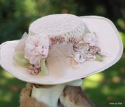 Edwardian Pale Pink Lace Wide Brim Summer Hat 4 small