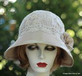 Formal Dressy Edwardian Wide Brim Sun Hat Lace And Flowers 1 small