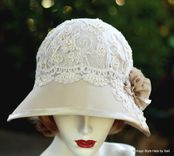 Formal Dressy Edwardian Wide Brim Sun Hat Lace And Flowers 2 small
