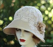 Formal Dressy Edwardian Wide Brim Sun Hat Lace And Flowers 3 small