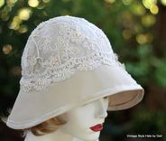 Formal Dressy Edwardian Wide Brim Sun Hat Lace And Flowers 6 small