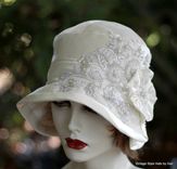 1920s Great Gatsby Wedding Party Cloche Hat In White Velvet Lace Pearls And Sequins 2 small