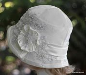 1920s Great Gatsby Wedding Party Cloche Hat In White Velvet Lace Pearls And Sequins 4 small