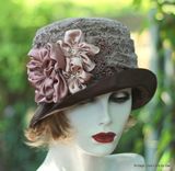 Edwardian Vintage Style Wedding Hat In Taupe Mauve Lace With Handmade Flowers 1 small