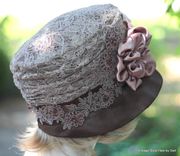 Edwardian Vintage Style Wedding Hat In Taupe Mauve Lace With Handmade Flowers 3 small