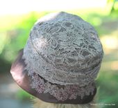 Edwardian Vintage Style Wedding Hat In Taupe Mauve Lace With Handmade Flowers 4 small