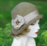 Designer Cloche Hat In Sage Green And Brown Tones For Fall And Winter 1 small