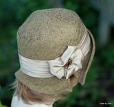 Designer Cloche Hat In Sage Green And Brown Tones For Fall And Winter 2 small