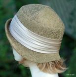 Designer Cloche Hat In Sage Green And Brown Tones For Fall And Winter 3 small
