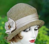 Designer Cloche Hat In Sage Green And Brown Tones For Fall And Winter 4 small