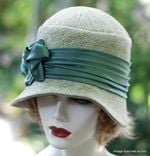 Women's Couture Downton Abbey Cloche Hat In Teal Moss Green Tweed 3 small