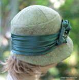Women's Couture Downton Abbey Cloche Hat In Teal Moss Green Tweed 4 small