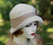 1920'S Cloche Hat In Ivory And Taupe Heavy Textured Fabric 7 small