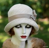 1920'S Cloche Hat In Ivory And Taupe Heavy Textured Fabric 8 small