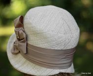 1920'S Cloche Hat In Ivory And Taupe Heavy Textured Fabric 9 small