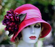 Couture Raspberry Wool Warm Fall Winter Cloche Hat In 20'S Style 2 small