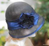 Vintage 20s Wide Brim Summer Cloche Hat In Black With Blue Trim 4 small