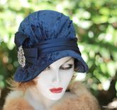 Royal Blue Panne Velvet 1920s Cloche Hat 1 small