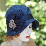 Royal Blue Panne Velvet 1920s Cloche Hat 2 small