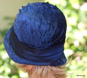 Royal Blue Panne Velvet 1920s Cloche Hat 4 small