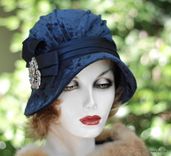 Royal Blue Panne Velvet 1920s Cloche Hat 5 small
