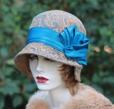 20'S Flapper Great Gatsby Cloche Hat In A Floral Tapestry Fabric 1 small