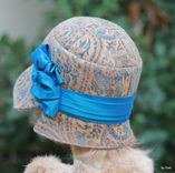 20'S Flapper Great Gatsby Cloche Hat In A Floral Tapestry Fabric 2 small