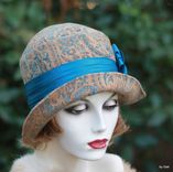 20'S Flapper Great Gatsby Cloche Hat In A Floral Tapestry Fabric 3 small