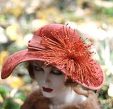 Vintage Edwardian 1900s Hat Velvet Wide Brim Large Flowered 1 small