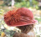 Vintage Edwardian 1900s Hat Velvet Wide Brim Large Flowered 3 small