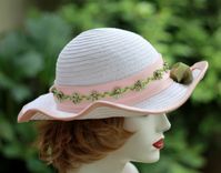 Wide Brim White Straw Summer Peach Flowered Hat  For Weddings And Special Ocassions 4 small