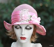 Summer Shabby Chic Pretty Pink Hat Sinamay Sun Flowers Lace 2 small