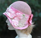 Summer Shabby Chic Pretty Pink Hat Sinamay Sun Flowers Lace 4 small