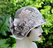 1920s Vintage Style Summer Cloche Wedding Hat Pearls Sequins Lace 1 small