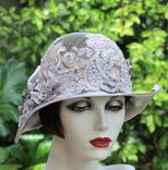 1920s Vintage Style Summer Cloche Wedding Hat Pearls Sequins Lace 2 small