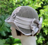 1920s Vintage Style Summer Cloche Wedding Hat Pearls Sequins Lace 3 small