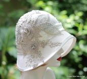 Vintage 1920'S Hat Elaborate Lace Rhinestone Beaded Wedding 1 small