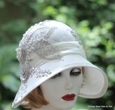 Vintage 1920'S Hat Elaborate Lace Rhinestone Beaded Wedding 2 small
