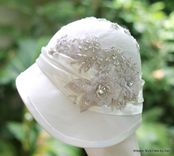 Vintage 1920'S Hat Elaborate Lace Rhinestone Beaded Wedding 4 small
